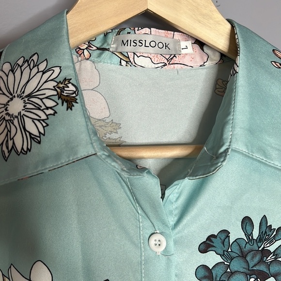 MISSLOOK BLUE FLORAL MAXI BUTTON FRONT DRESS LARGE - Picture 6 of 10